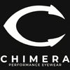 White logo and text of Chimera Performance Eyewear on a black background